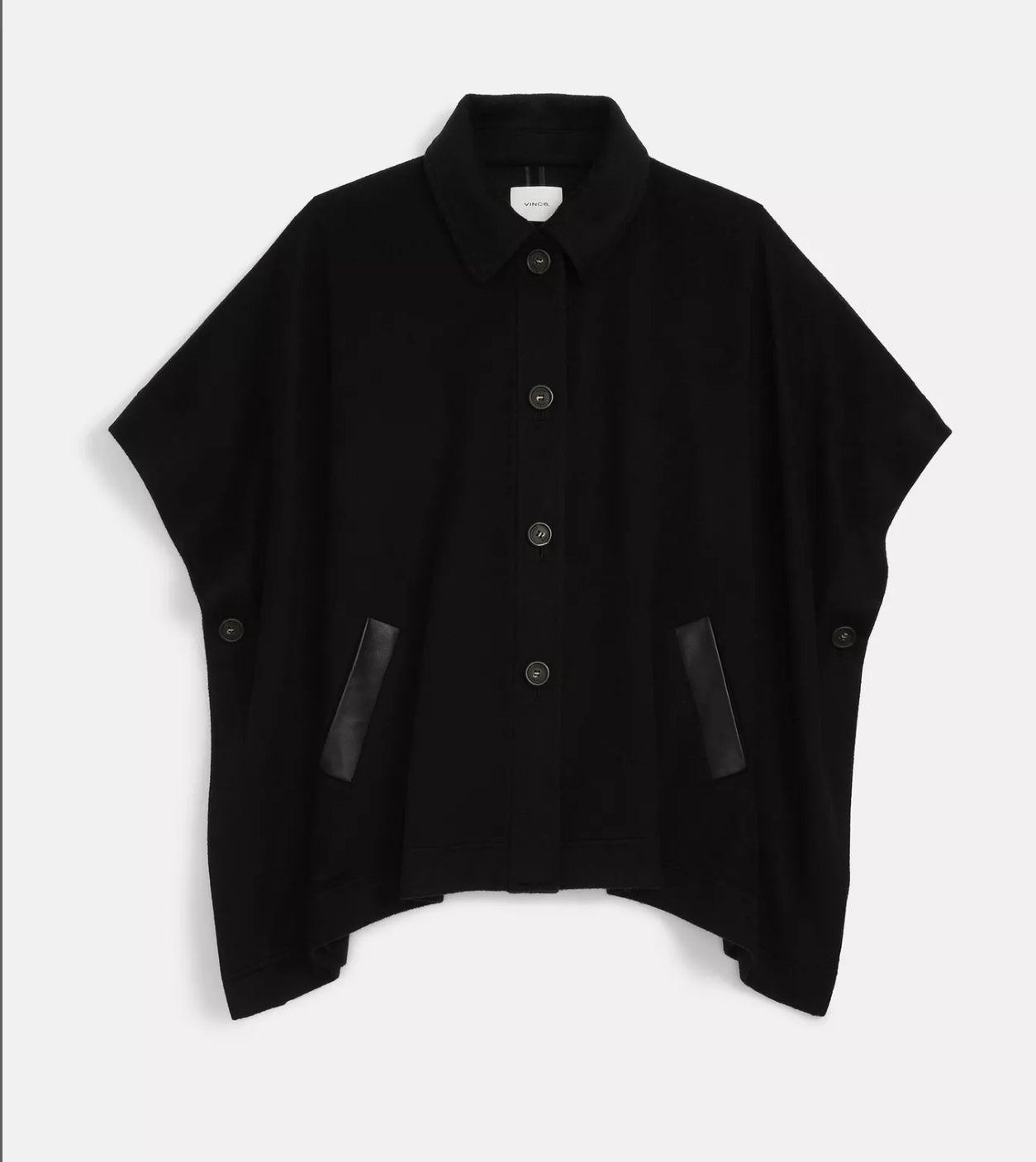 WOOL/CASHMERE CAPE LEATHER TRIM