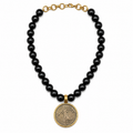 ANGEL COIN BLACK BEADED NECKLACE