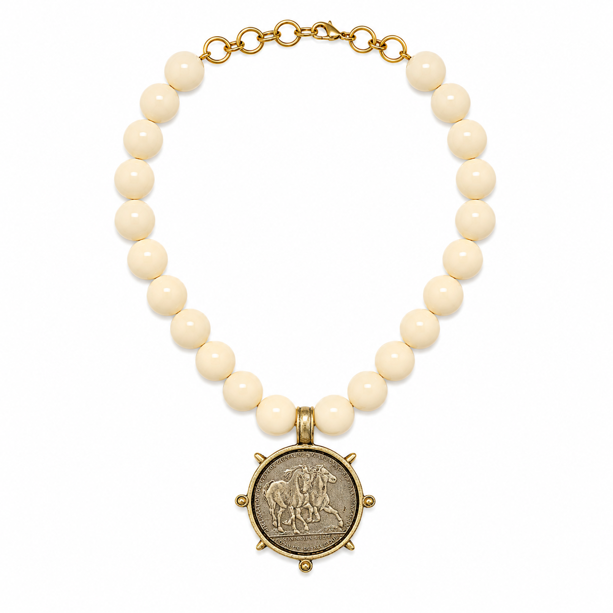 HORSE COIN IVORY BEAD NECKLACE