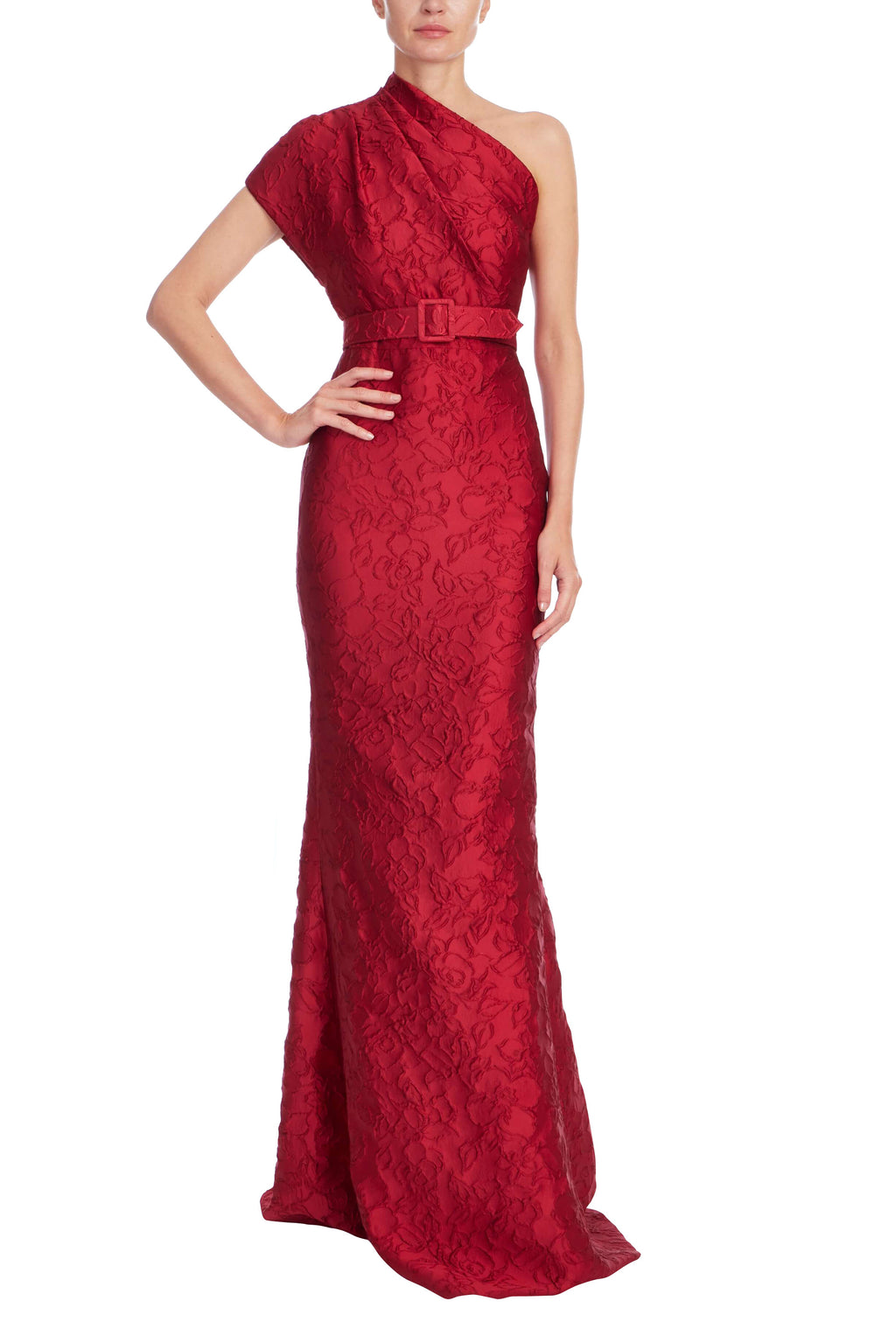 ONE-SHOULDER BUCKLE BELT GOWN