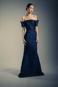 FLORAL JACQUARD TRUMPET-HEM GOWN