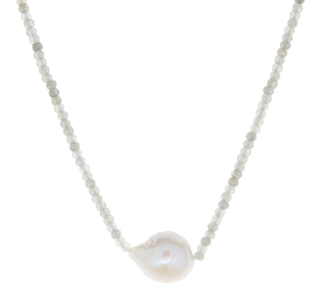 SEMI-PRECIOUS STONE NECKLACE WITH PEARL