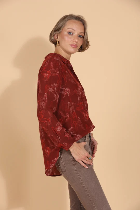 HORSE PRINT SILK BLOUSE