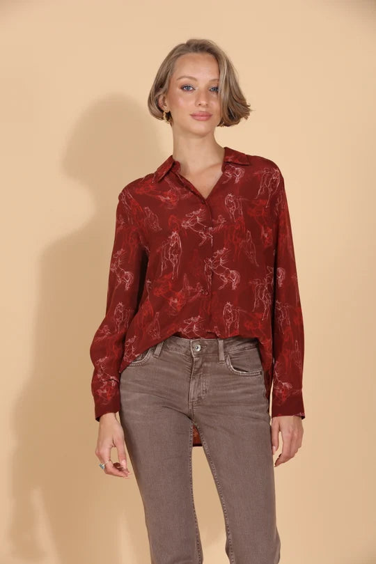 HORSE PRINT SILK BLOUSE