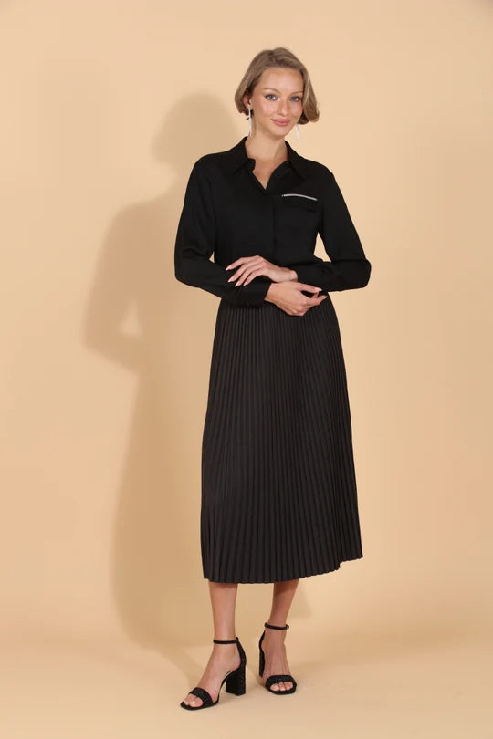 WOOL BLENDED MIDI PLEATED SKIRT