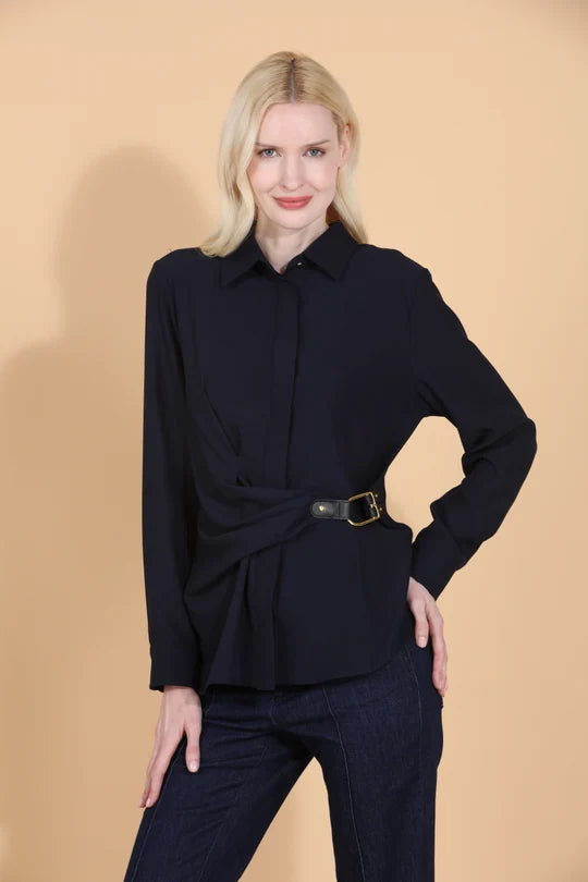 BELTED BUTTON DOWN SHIRT