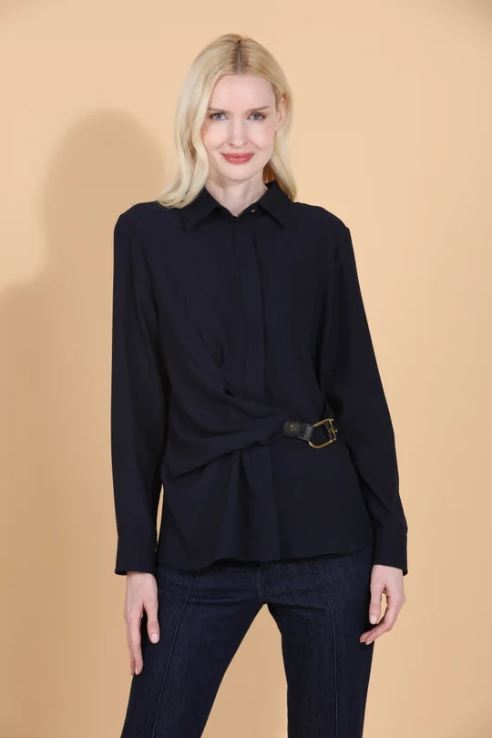 BELTED BUTTON DOWN SHIRT