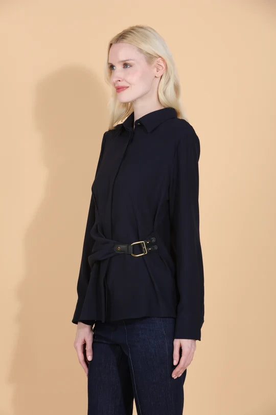 BELTED BUTTON DOWN SHIRT