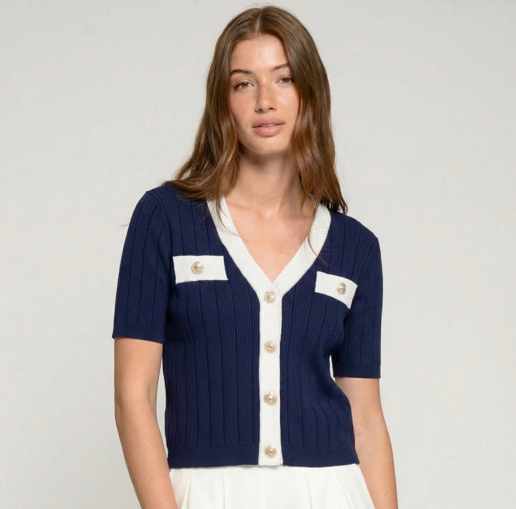 NAVY BLUE SHORT SLEEVE CARDIGAN
