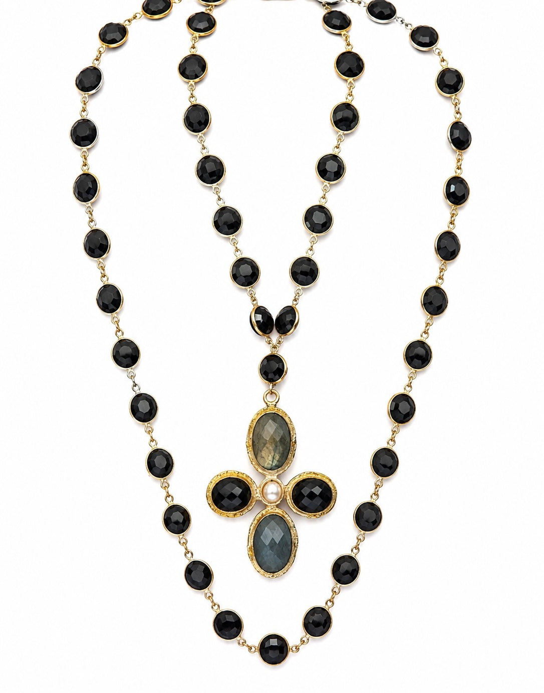 DOUBLE STRAND BLACK & GOLD CROSS