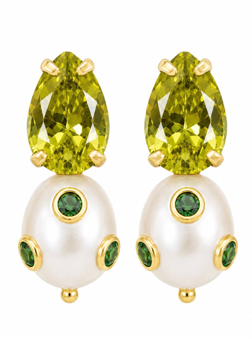 DROP PEARL STUDS PERIDOT