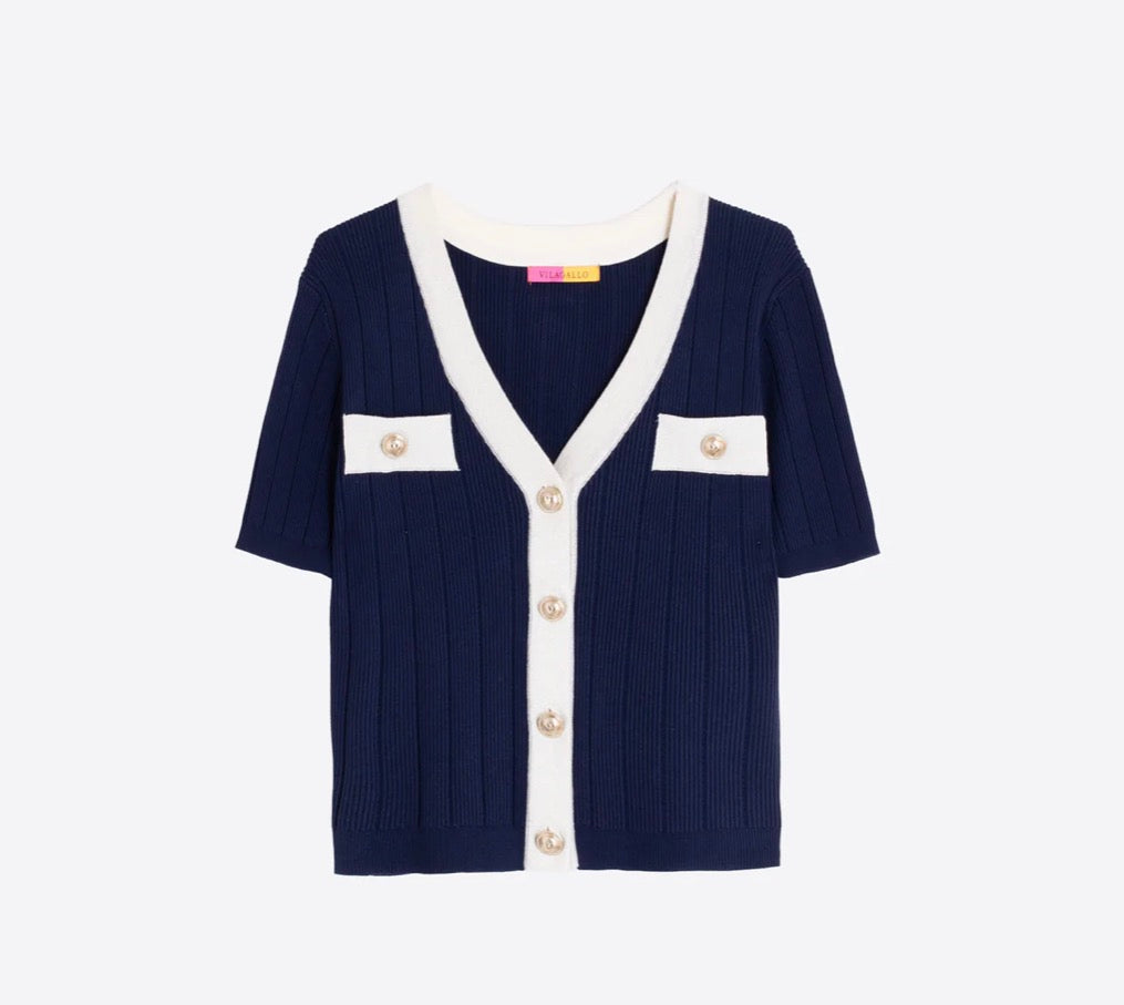 NAVY BLUE SHORT SLEEVE CARDIGAN