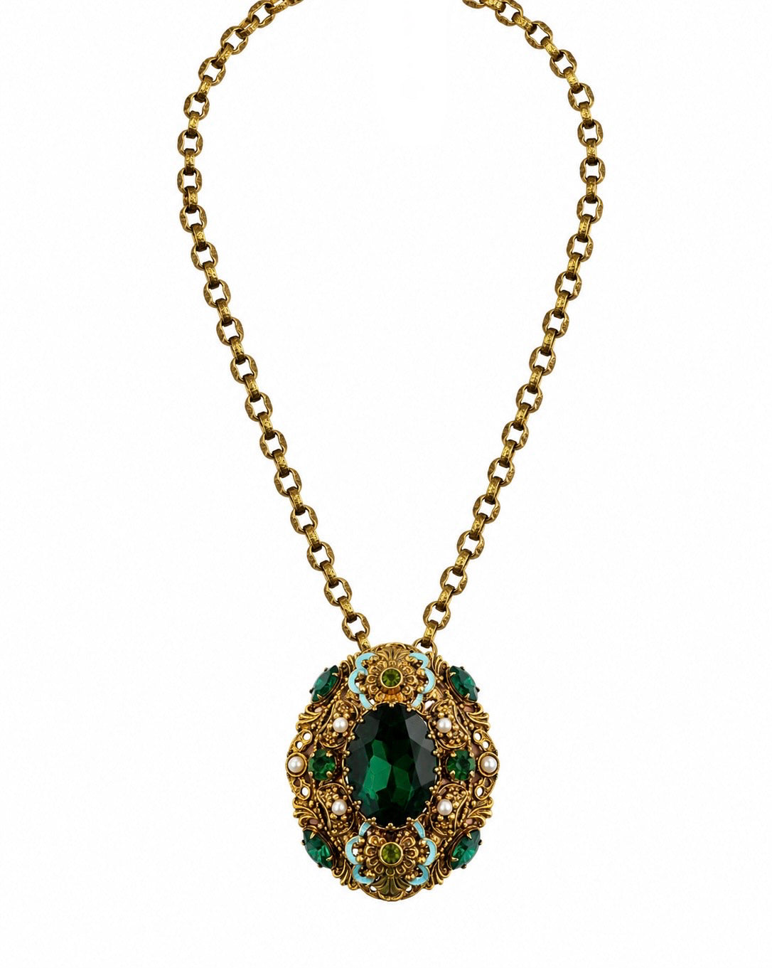 VINTAGE EMERALD BROOCH NECKLACE