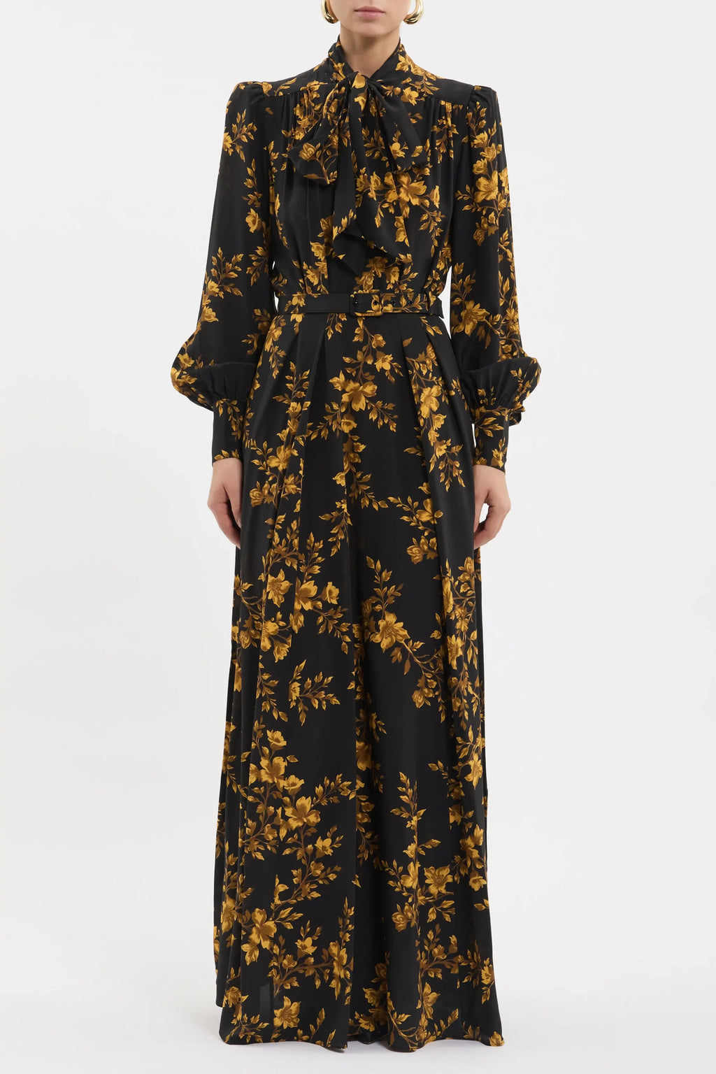 GILDED FLORAL LONG SLEEVE MAXI DRESS
