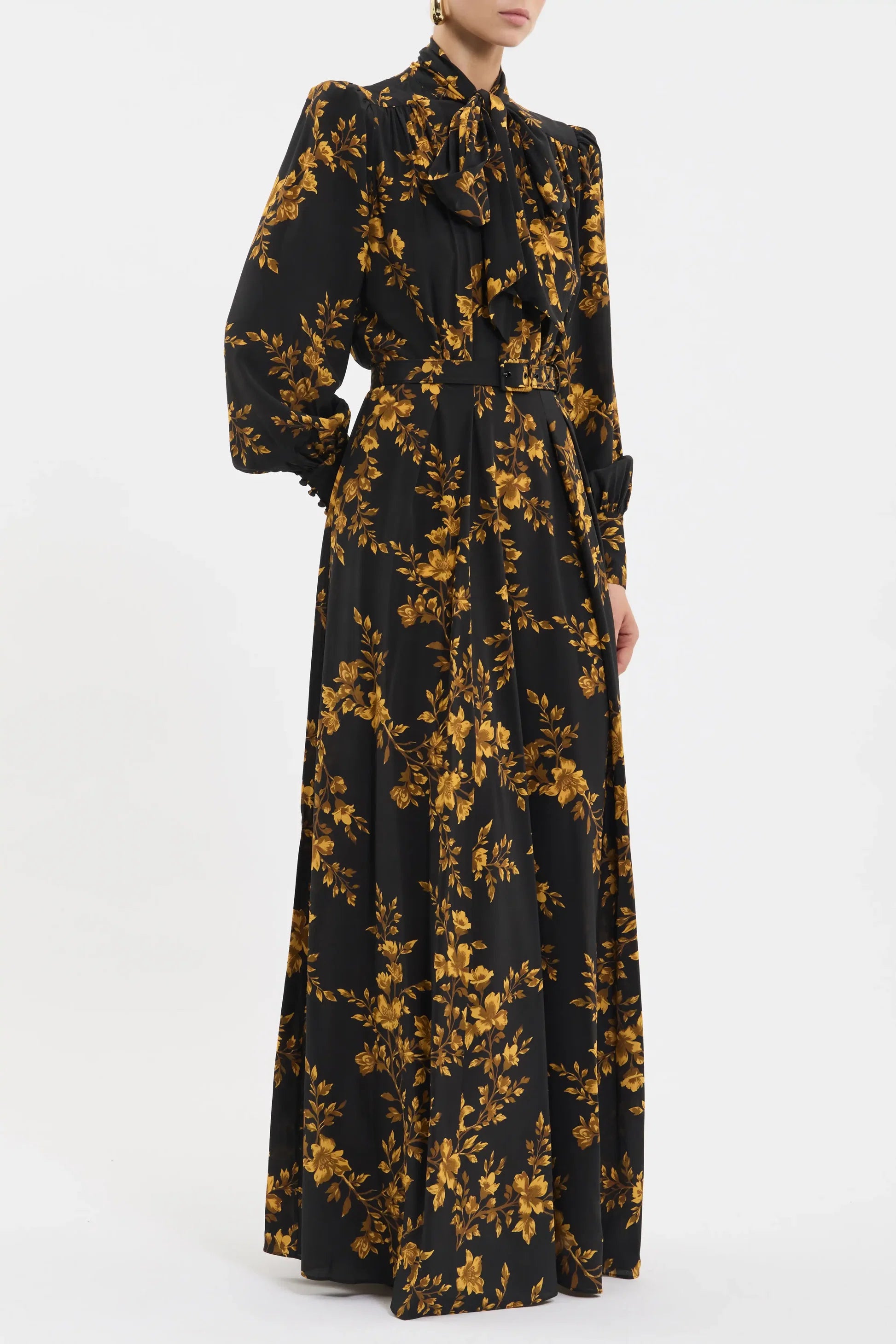 GILDED FLORAL LONG SLEEVE MAXI DRESS