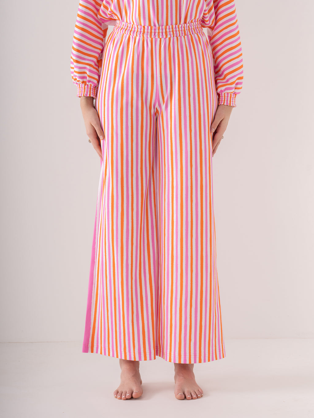 PAJAMA PANT SET CORAL PINK STRIPE
