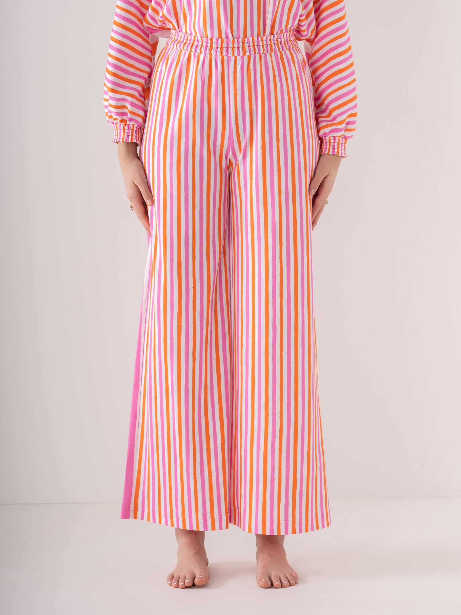 PAJAMA PANT SET CORAL PINK STRIPE