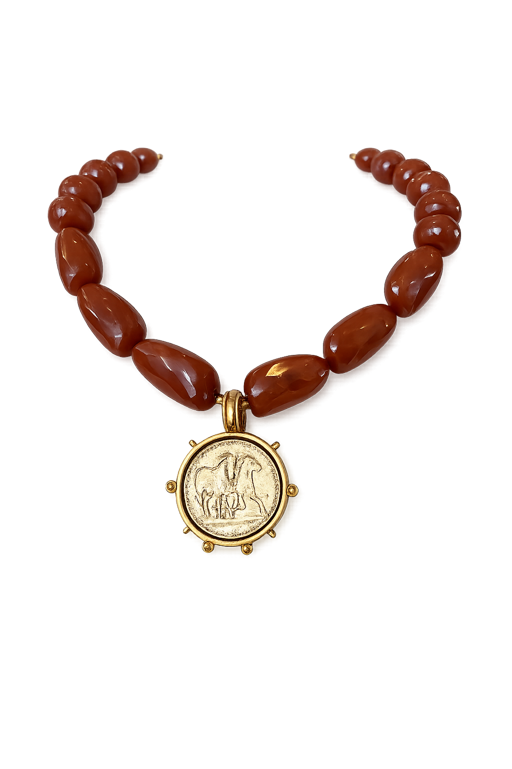 HORSE COIN BROWN STONE NECKLACE