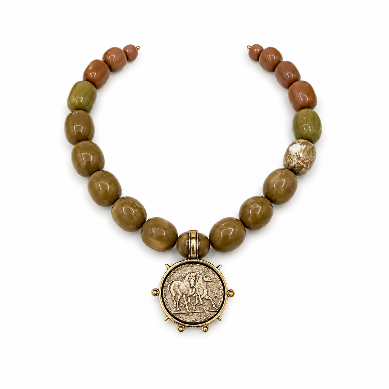 HORSE COIN MULTI STONE NECKLACE