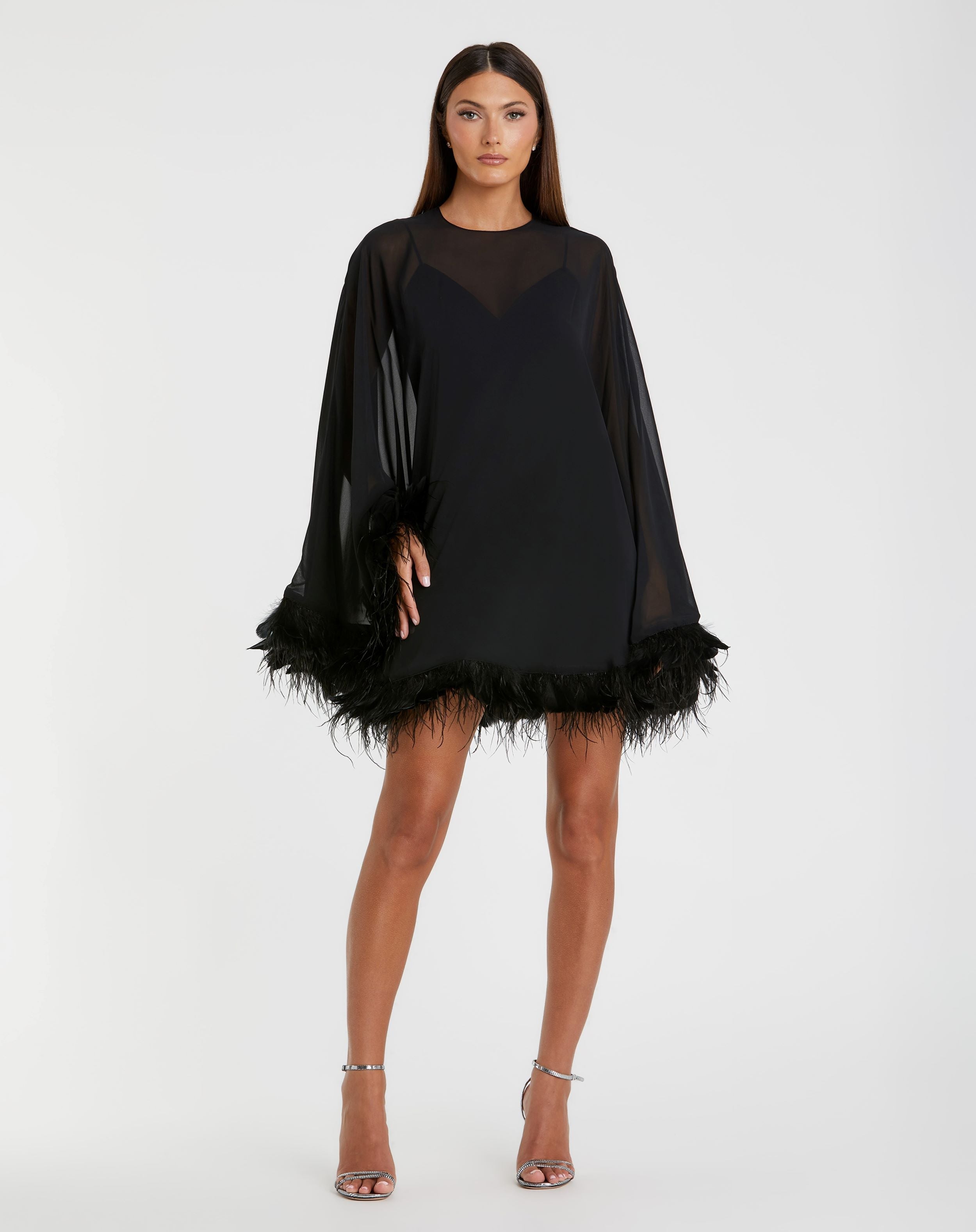 TRAPEZE DRESS WITH FEATHER TRIM Bridgettes TRAPEZE DRESS WITH FEATHER TRIM Bridgettes
