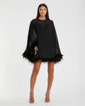 TRAPEZE DRESS WITH FEATHER TRIM