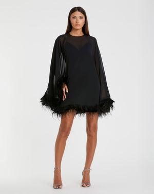 TRAPEZE DRESS WITH FEATHER TRIM TRAPEZE DRESS WITH FEATHER TRIM