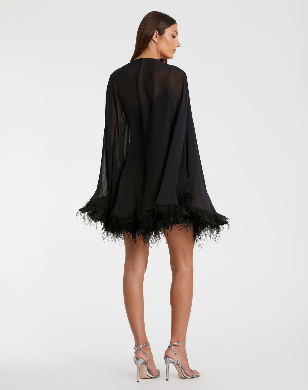 TRAPEZE DRESS WITH FEATHER TRIM