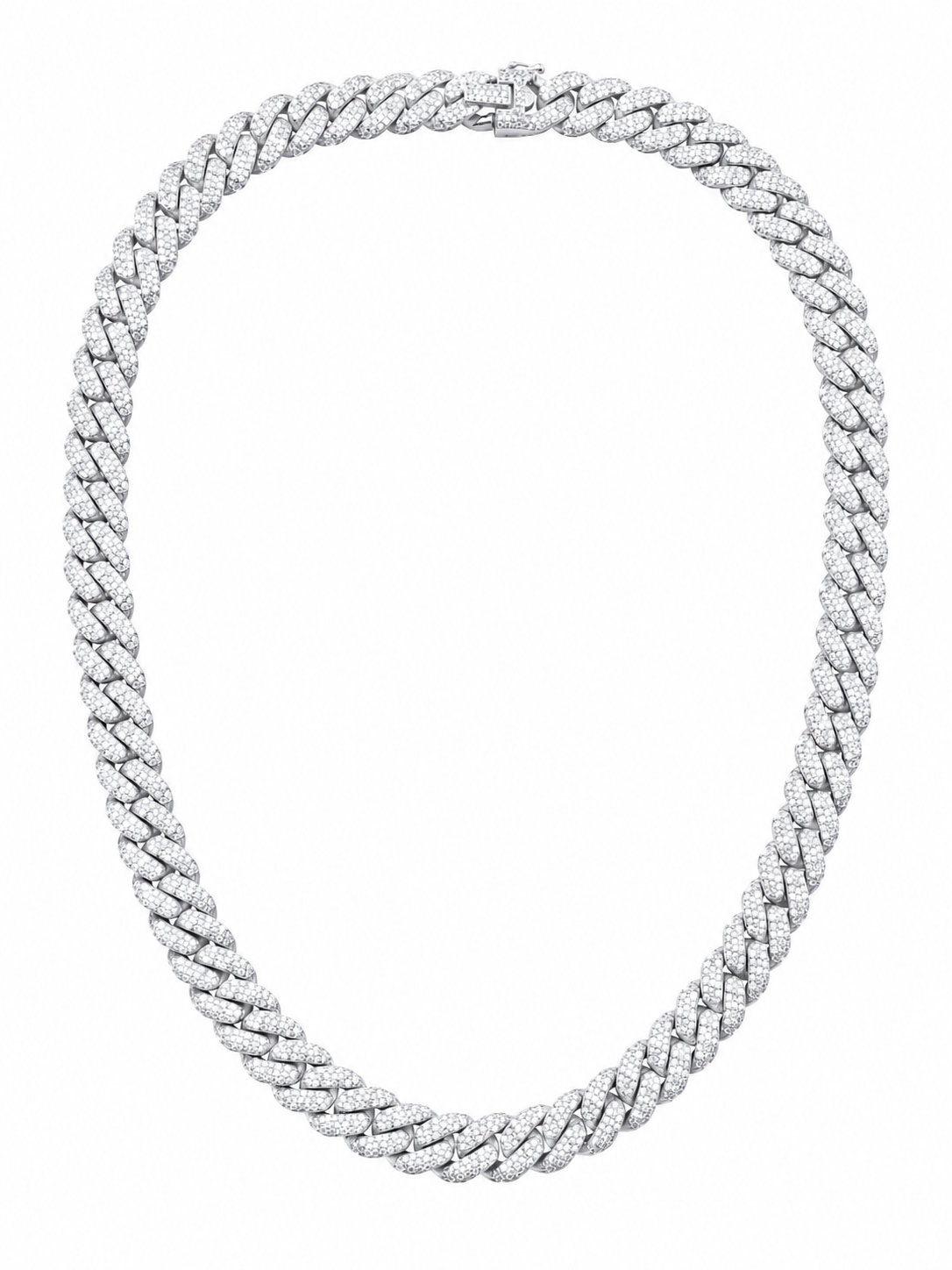 SILVER DIAMOND CUBAN LINK NECKLACE