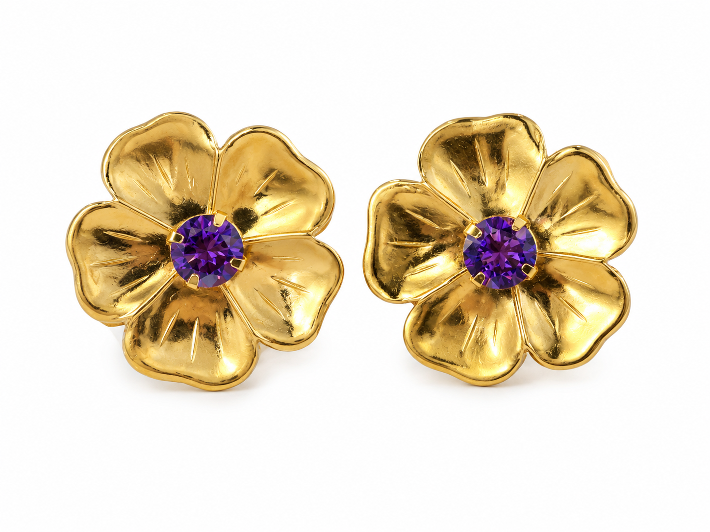 GOLD PANSY LARGE STUDS PURPLE
