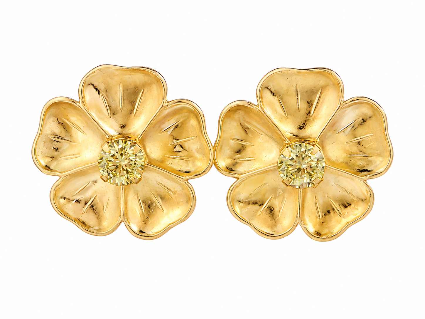 GOLD PANSY LARGE STUDS PERIDOT