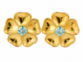 GOLD PANSY LARGE STUDS LIGHT AQUA