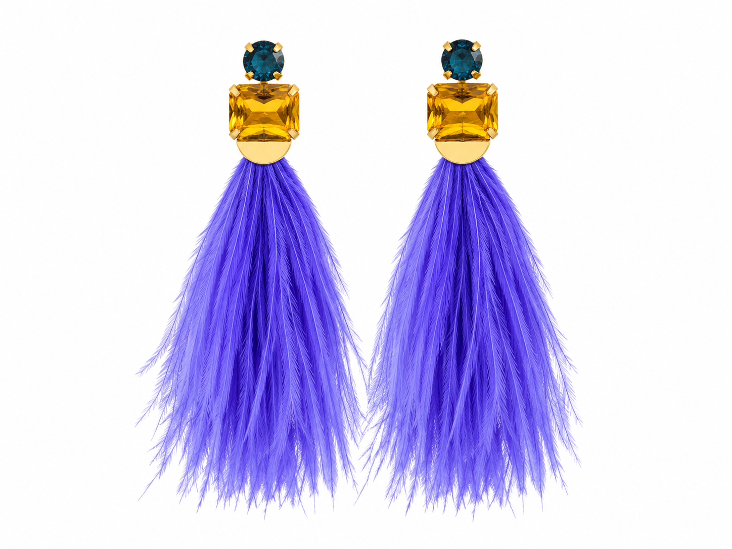 ROUND OCTAGON FEATHER EARRINGS NAVY