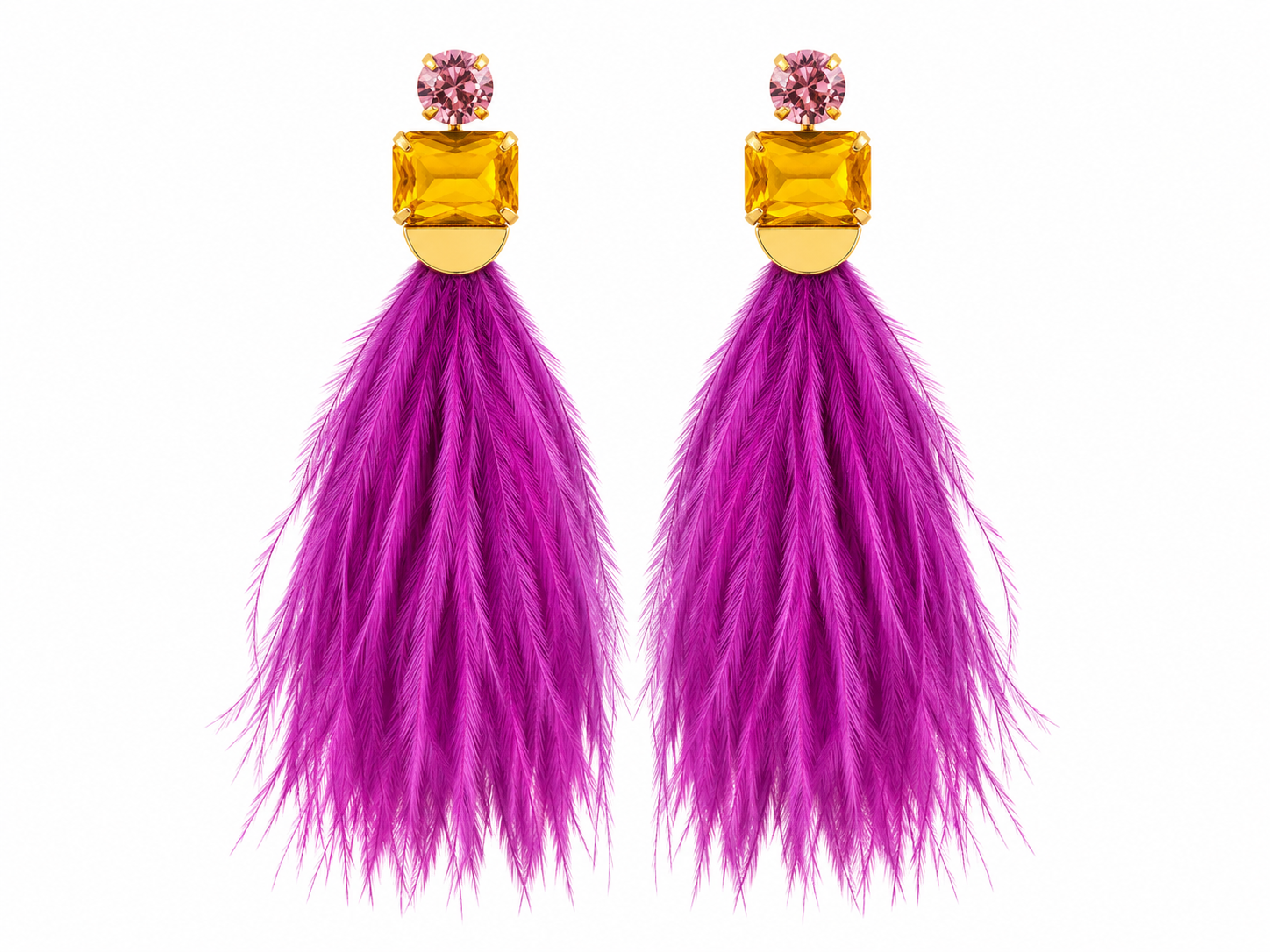 ROUND OCTAGON FEATHER EARRINGS EGGPLANT