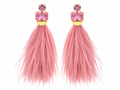ROUND OCTAGON FEATHER EARRINGS MISTY ROSE