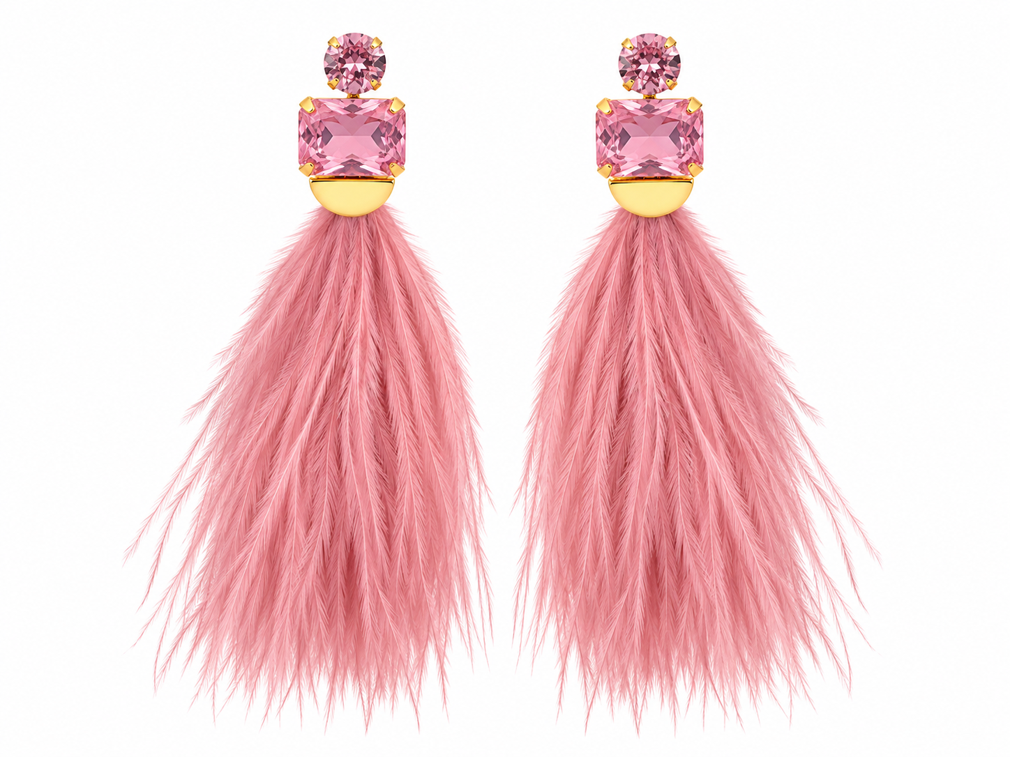 ROUND OCTAGON FEATHER EARRINGS MISTY ROSE