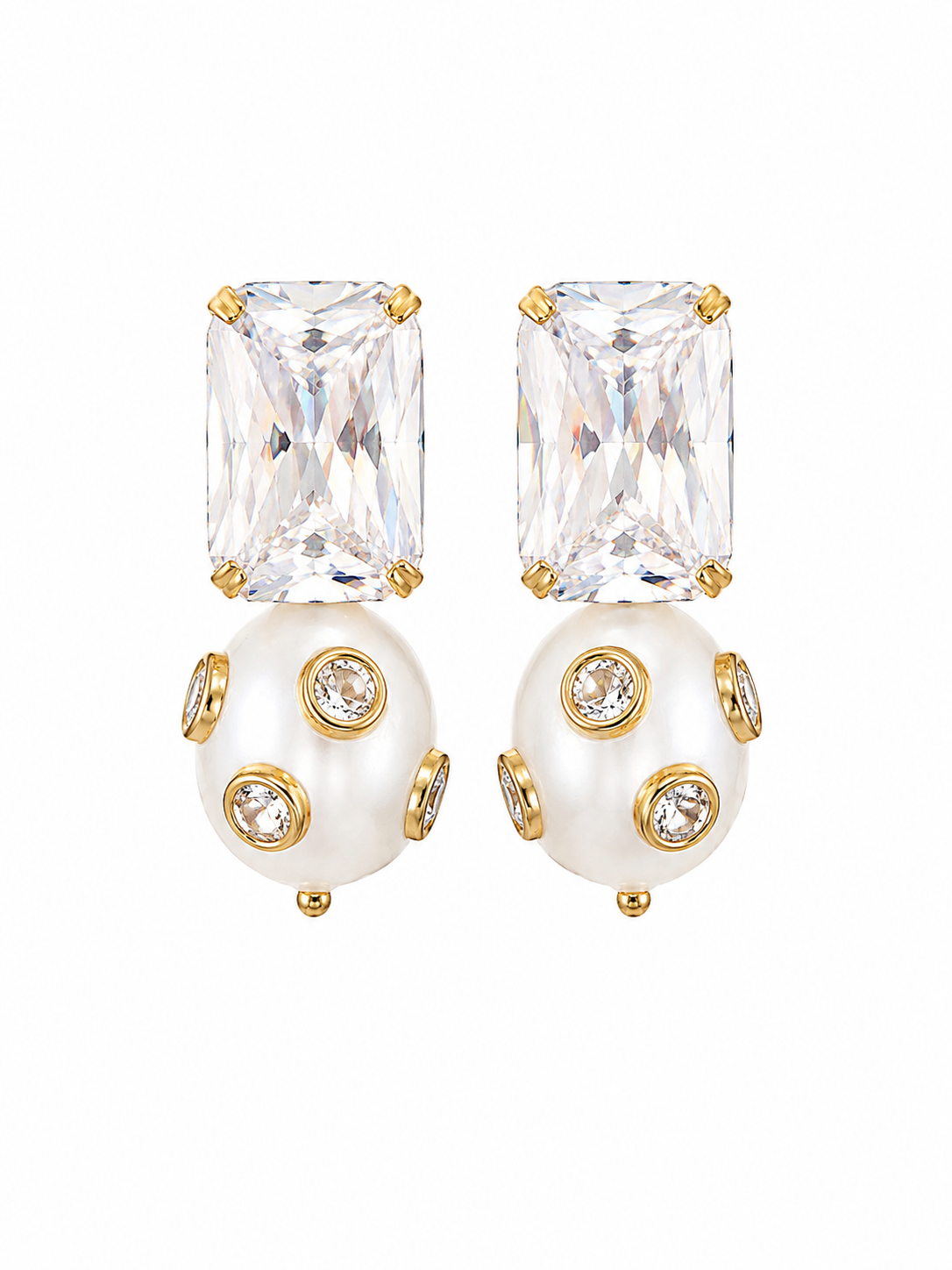 OCTAGON PEARL STUDS CLEAR