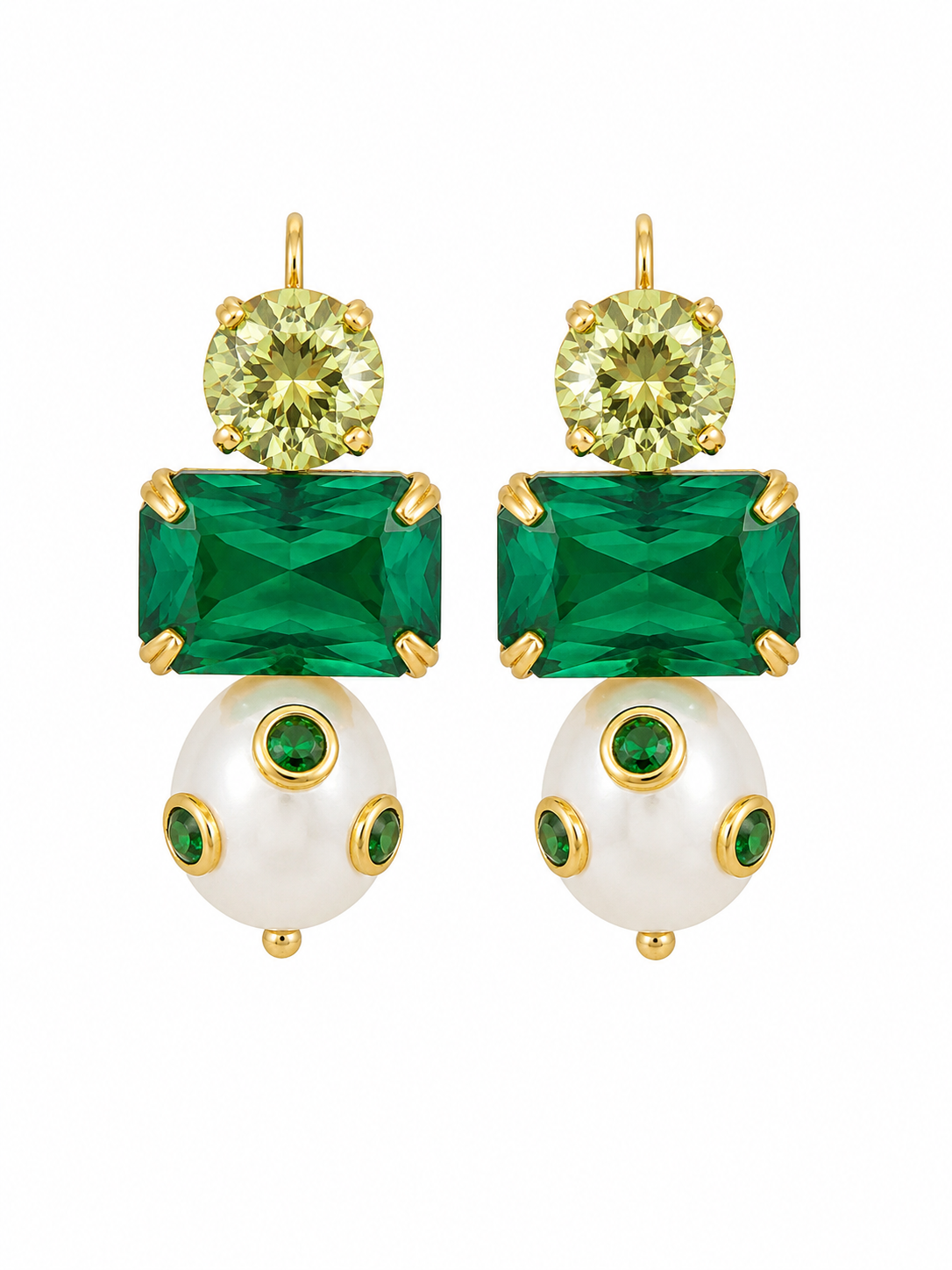 ROUND OCTAGON PEARL DROPS GREEN