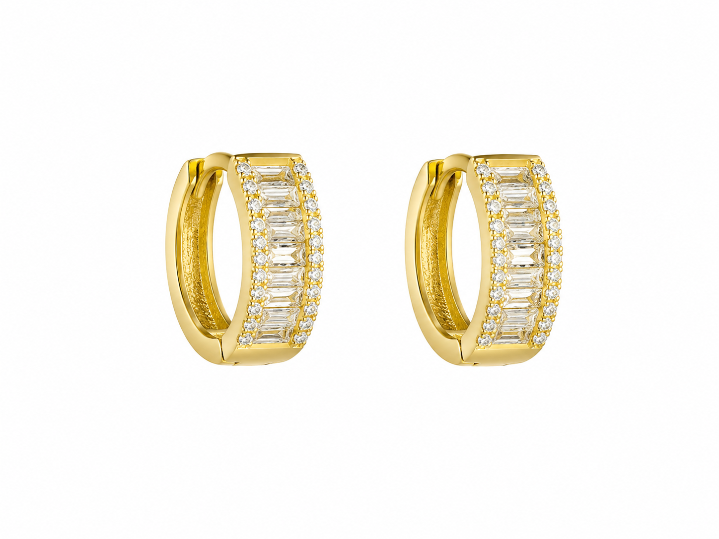 SMALL GOLD HUGGIES WITH BAGUETTES
