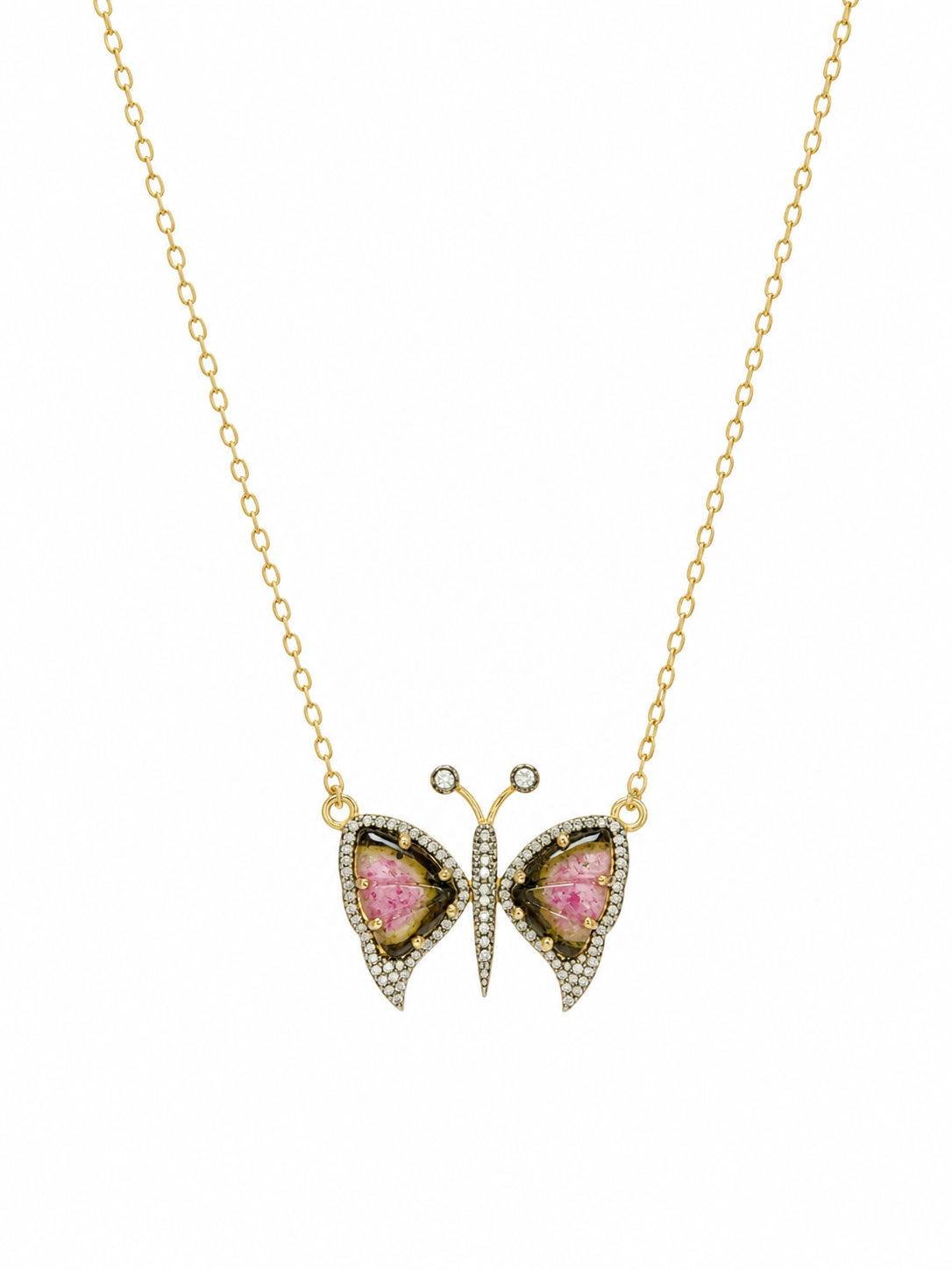 DIAMOND BUTTERFLY NECKLACE IN WATERMELON TOURMALINE