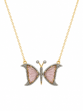 POINTED WING DIAMOND BUTTERFLY NECKLACE IN WATERMELON TOURMALINE
