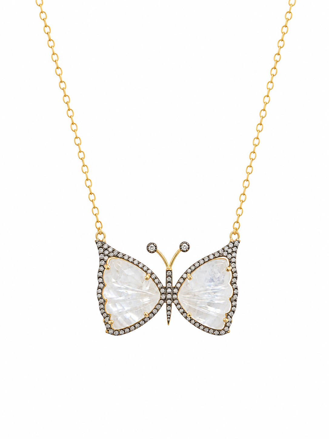 DIAMOND BUTTERFLY NECKLACE IN RAINBOW MOONSTONE