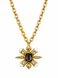 PEARL & BLACK STONE PENDANT NECKLACE