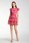FLORAL MESH HIGH NECK RUFFLE MINI