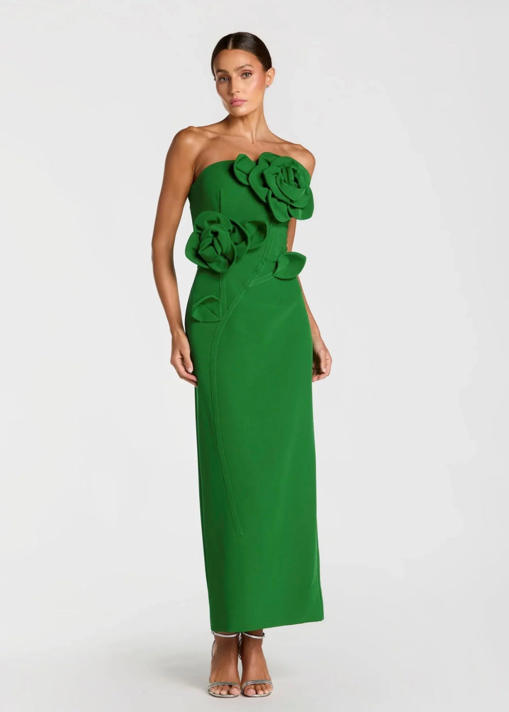 CREPE STRAPLESS MIDI 3D FLOWER