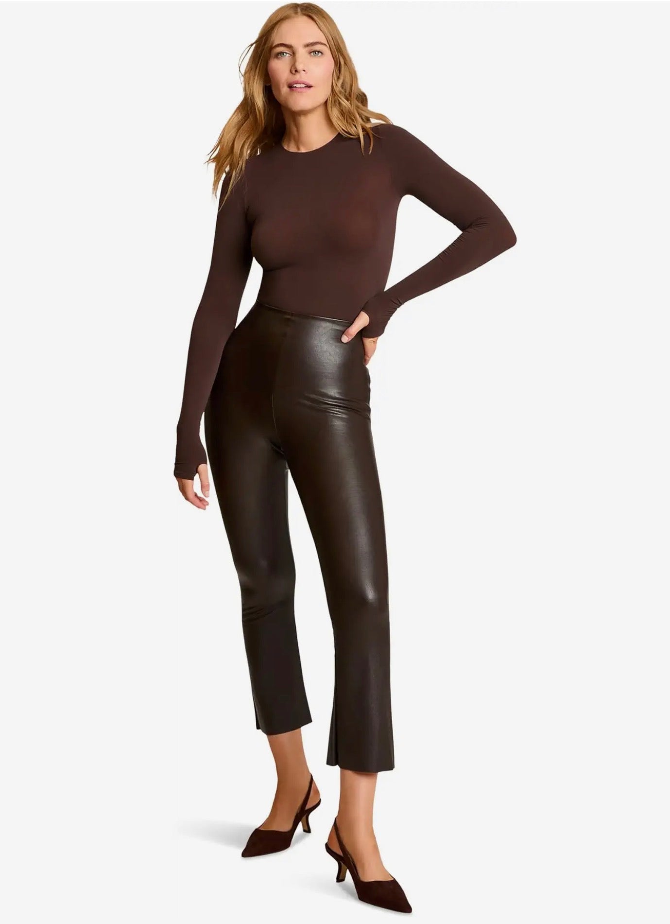 FAUX LEATHER CROPPED FLARE