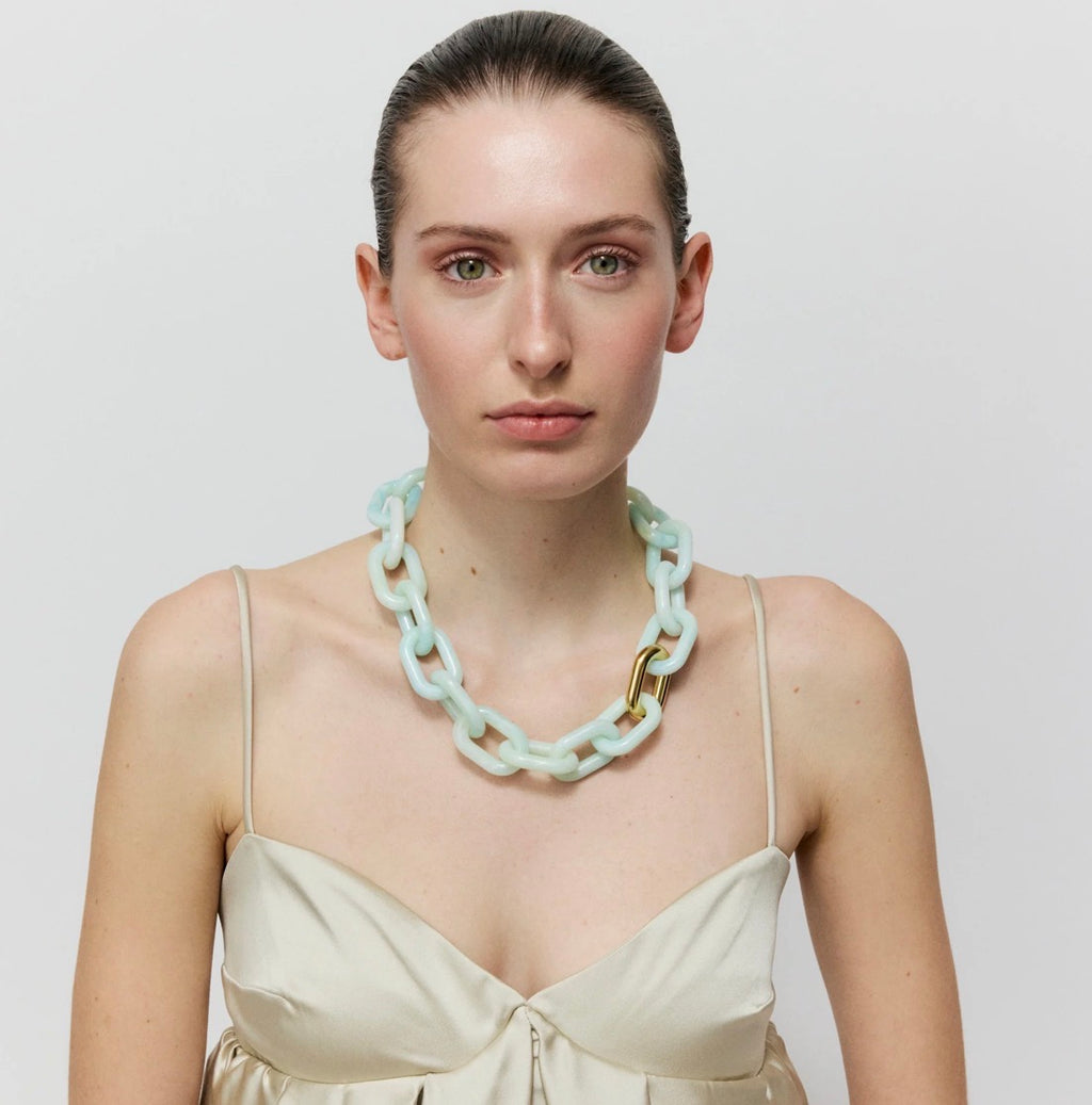 OVAL LINK CHAIN NECKLACE GOLD CLOUD MARBLE