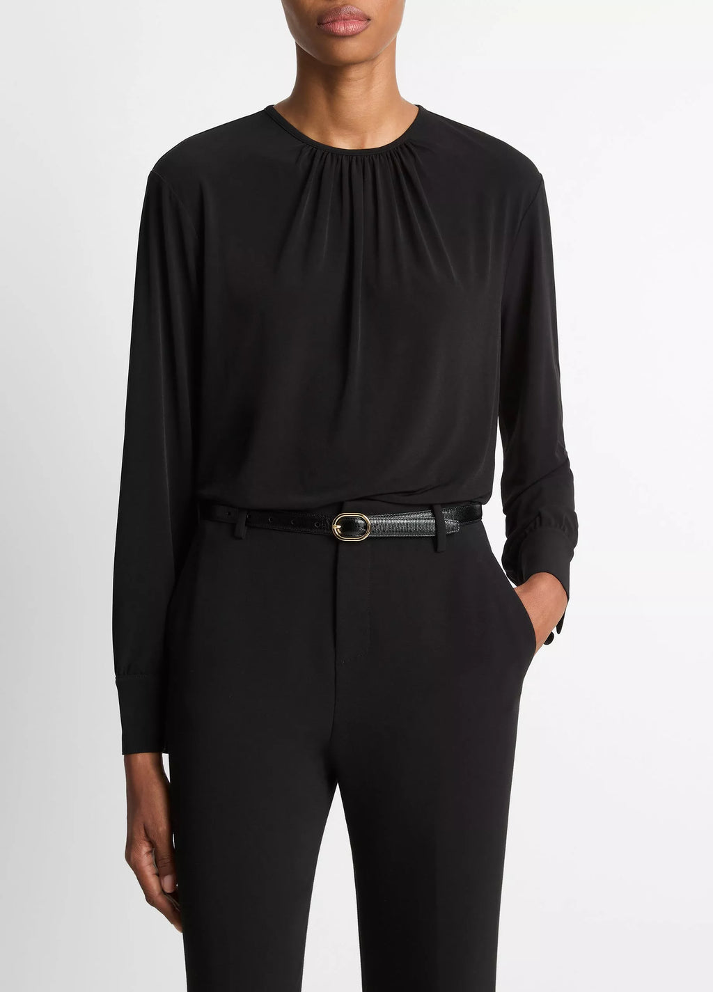 MATTE JERSEY GATHERED BLOUSE