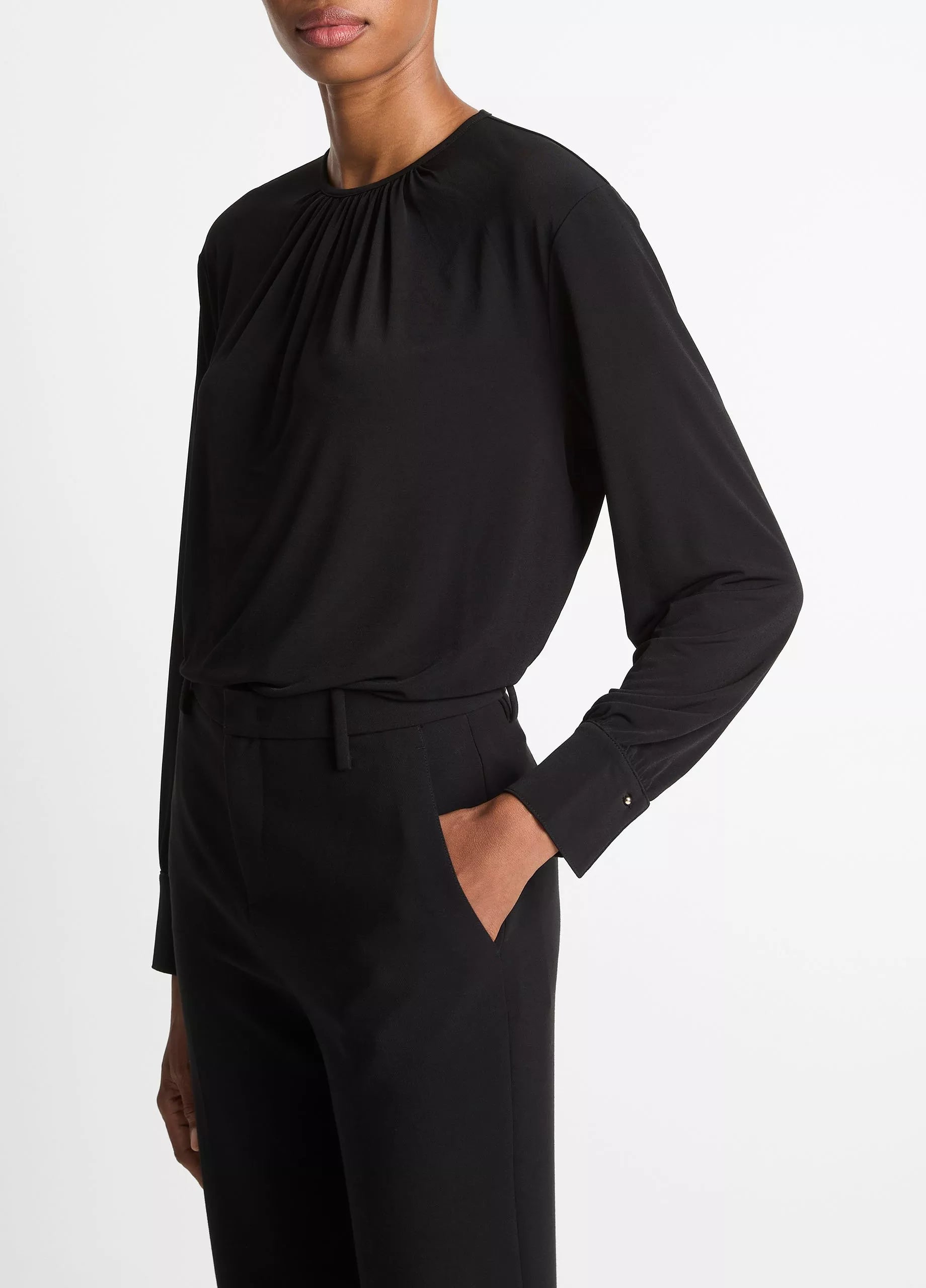 MATTE JERSEY GATHERED BLOUSE
