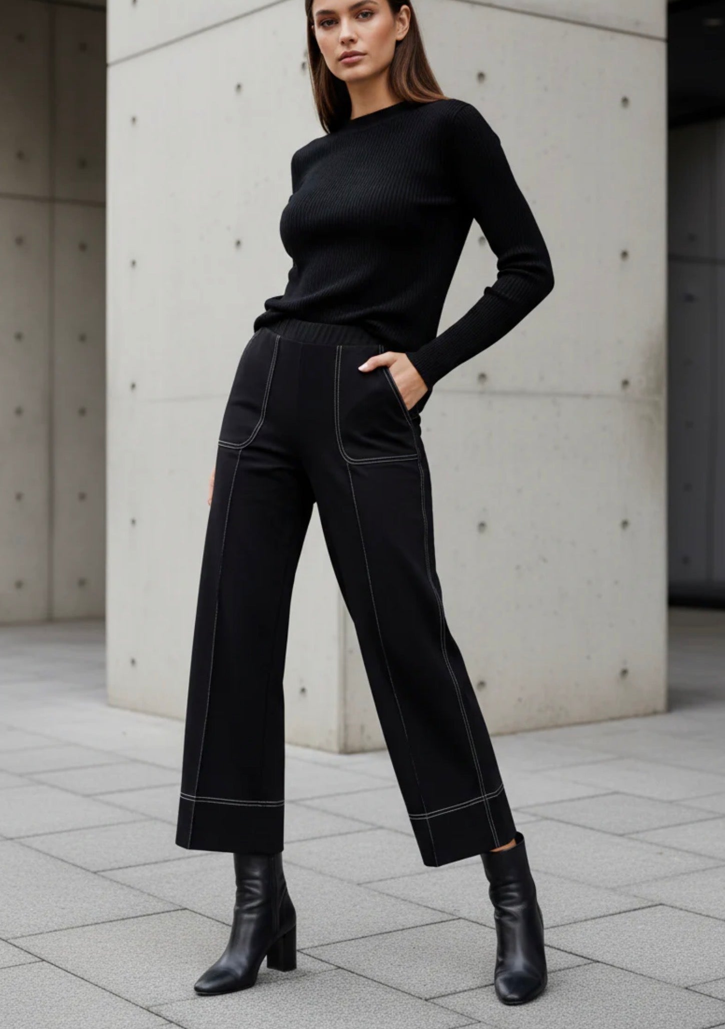 WIDE LEG PULL-ON TROUSERS