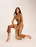 FAUX LEATHER CROPPED FLARE LEGGING